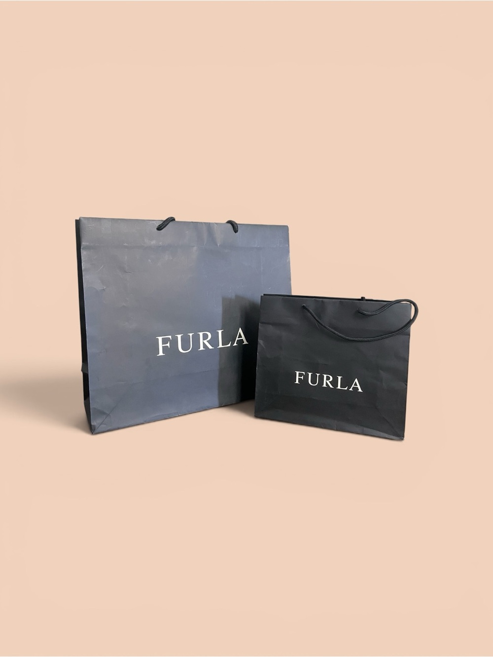 Furla Black and Dark Gray Paper Shopping Bags - Set of 2